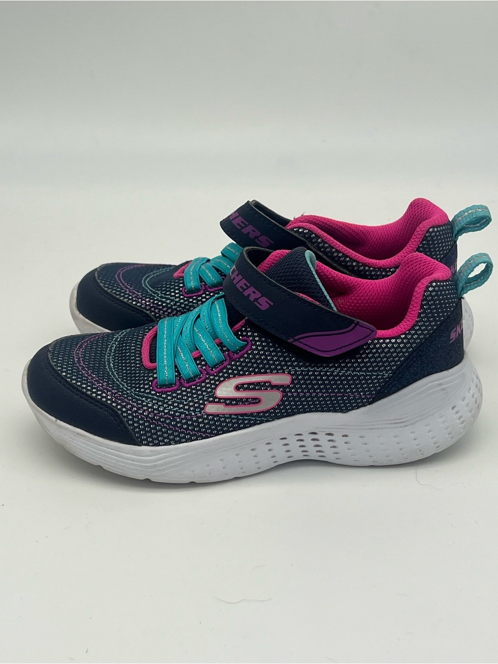 Skechers girls size 13 sparkle mesh Navy Sneakers gym no tie school kids shoes